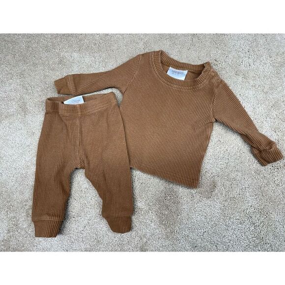 MEBIE BABY Unisex Stretchy Ribbed 2 pc Outfit - Picture 1 of 6